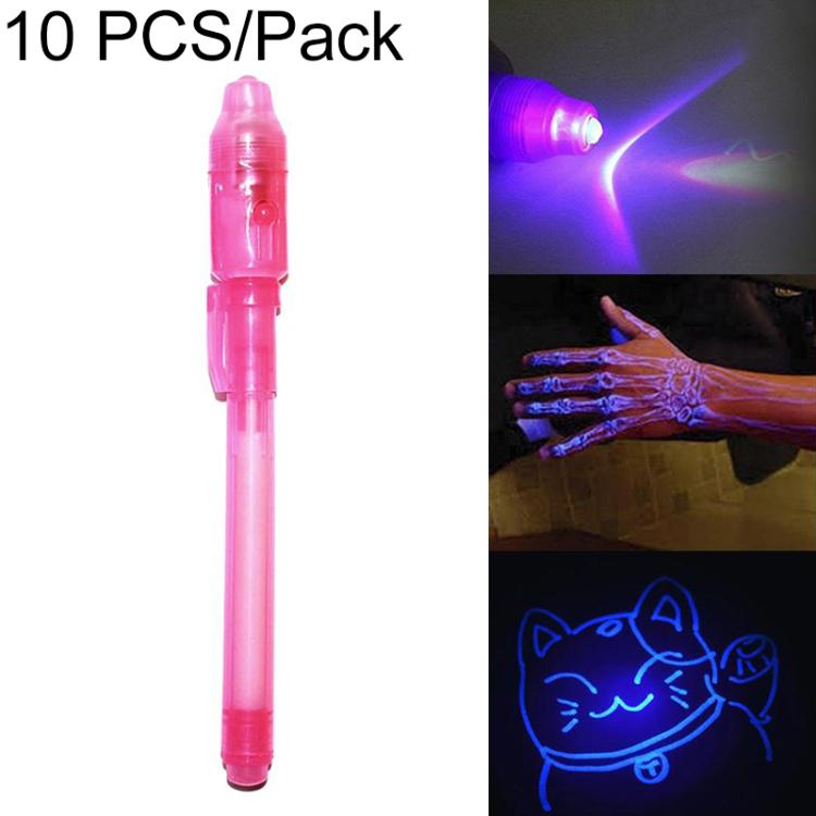 Pink UV invisible ink pen marker with click-top cap and translucent barrel.