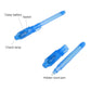 Blue UV invisible ink pen showing switch, check lamp, and clasp battery features.