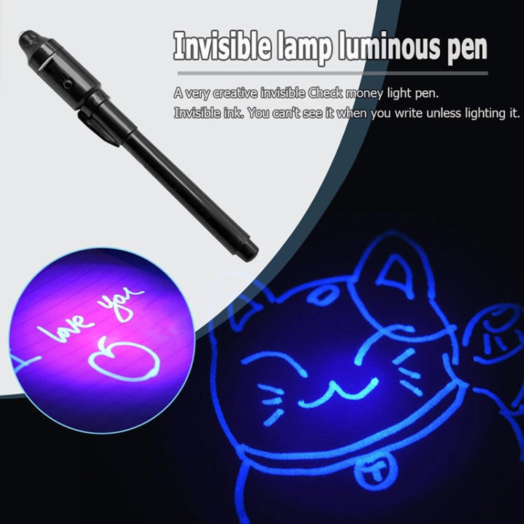 Invisible ink UV light marker pen, black pen with purple glow writing