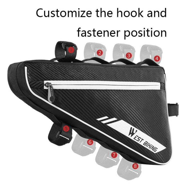 Black bike triangle bag with white stripe and adjustable hook-fastener straps