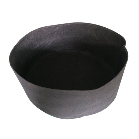 Round felt planting barrel plant bag with open top, dark charcoal gray fabric exterior
