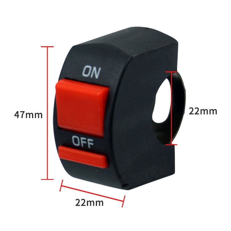 Double flash switch with ON/OFF labels and 22mm by 47mm size marking