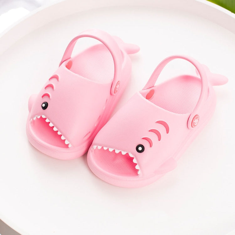 Children's pink shark EVA slippers with side fin detail and open mesh top