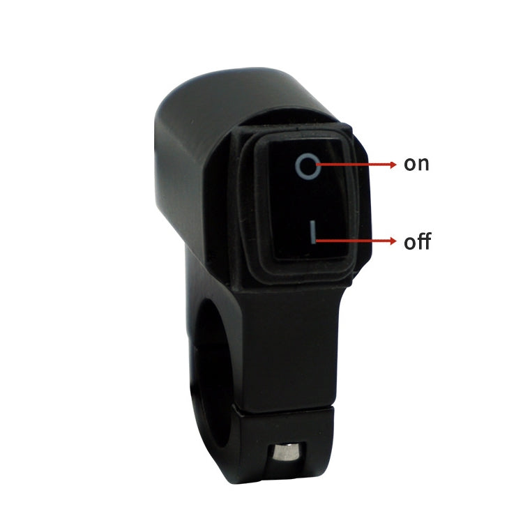 Black motorcycle headlight switch with on/off markings on the rocker