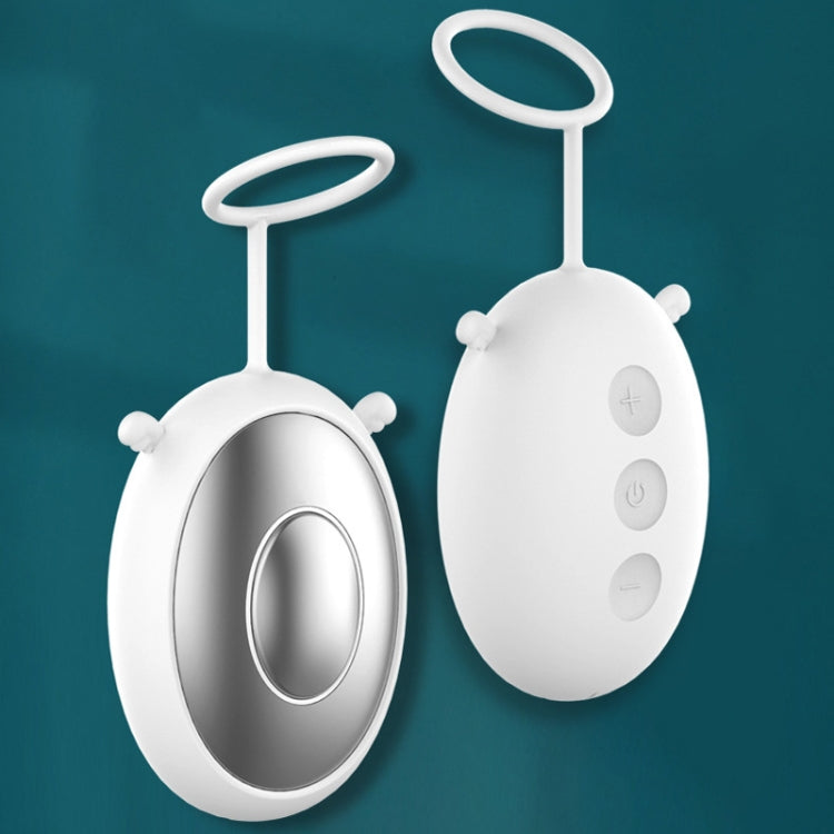 Holding micro-current sleep aid devices, white oval electrodes with side buttons