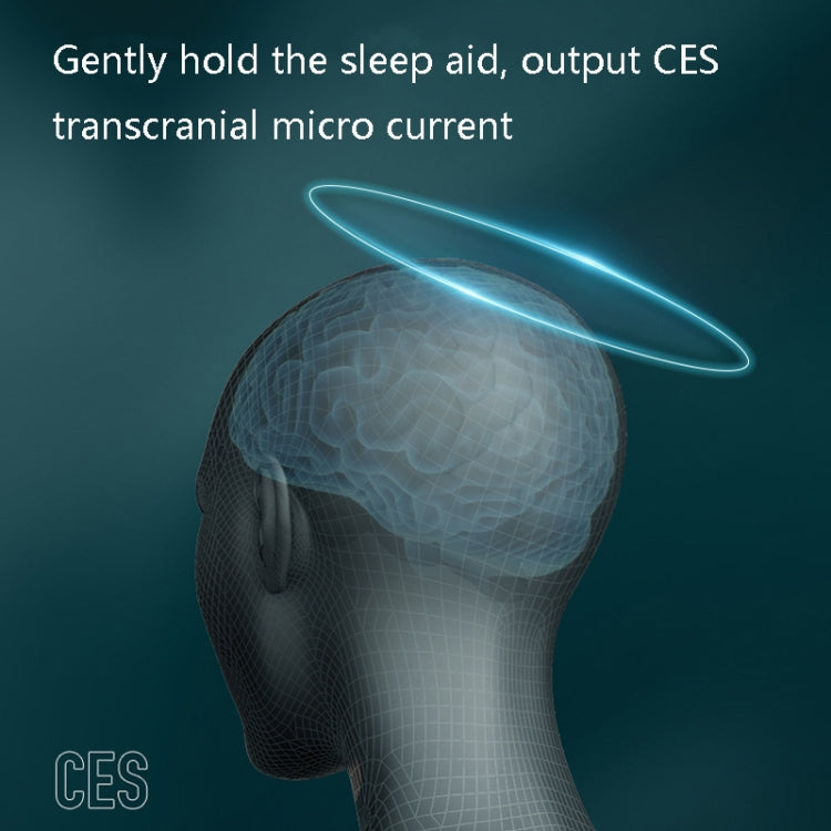 Holding micro-current sleep aid device with blue indicator loop over head
