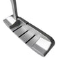 Children's golf putter head detail view showing central groove and ridged face