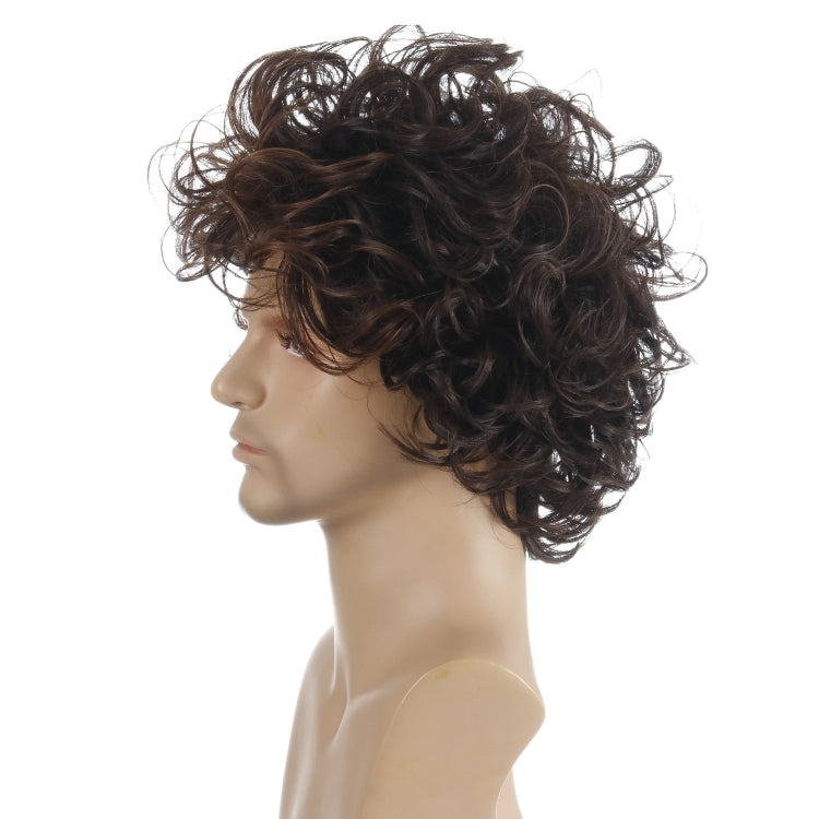 Dark brown short curly wig viewed from the back side with textured curls