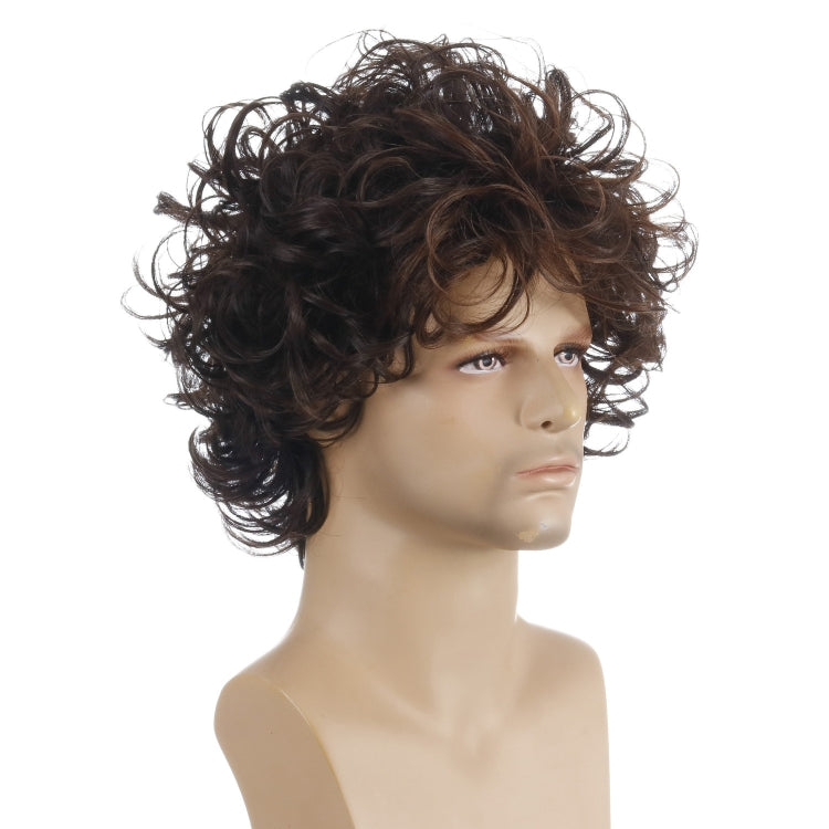 Dark brown short curly wig with layered curls and a rounded crown