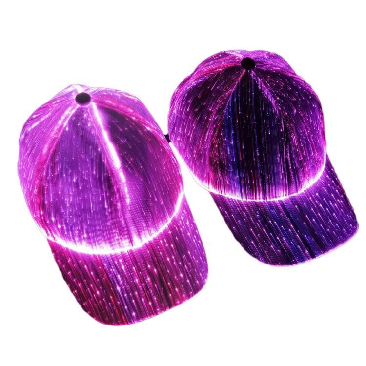 LED fiber optic luminous caps, purple pink light, two matching hats