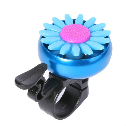 Blue flower bicycle bell with textured pink center and black handlebar mount