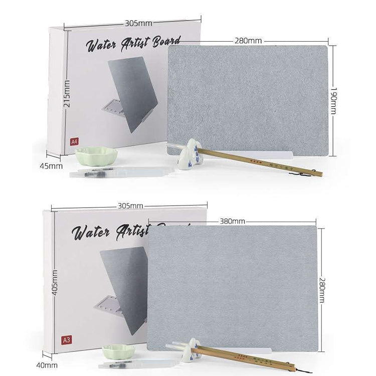 Reusable water art board kit with brush, water pen, and green scalloped water tray