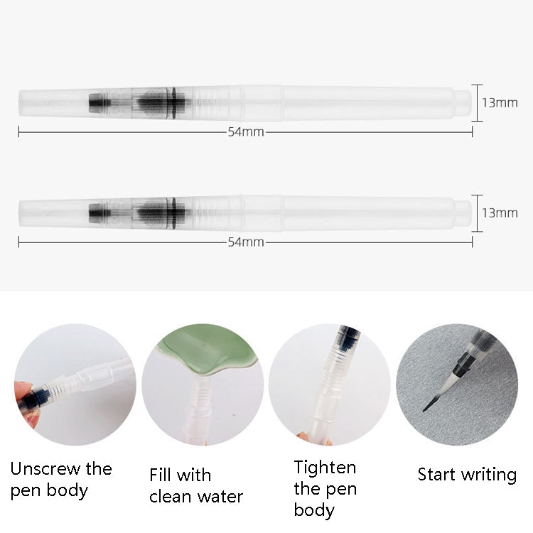 Water writing pen barrels with ink tips and size markings