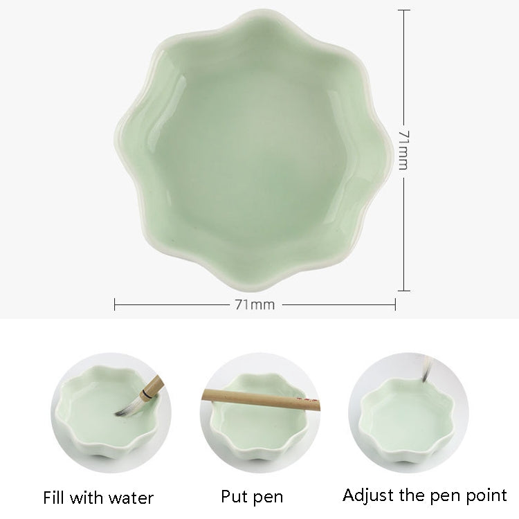 Green scalloped water dish for water writing pens with size measurements