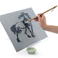 Reusable water calligraphy practice board with brush held above the printed figure