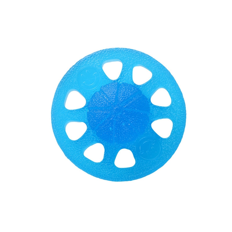 Blue round eight-hole finger gripper, textured surface with oval cutouts