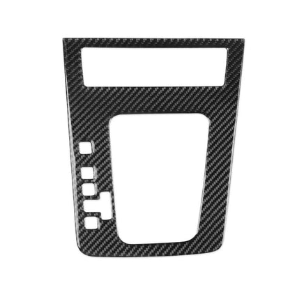 Black carbon fiber gear shift panel sticker with cutout for controls