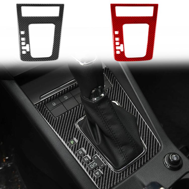Gear shift panel sticker, carbon fiber look; black and red pieces with cutouts