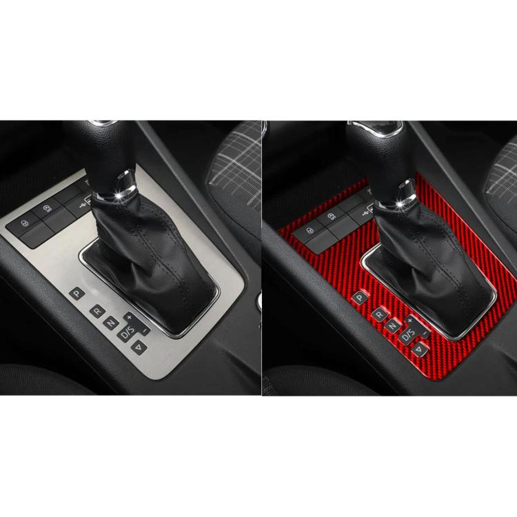 Gear shift panel trim sticker set in carbon fiber look: black and red