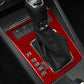Red carbon fiber gear shift panel trim sticker with shifter control cutouts