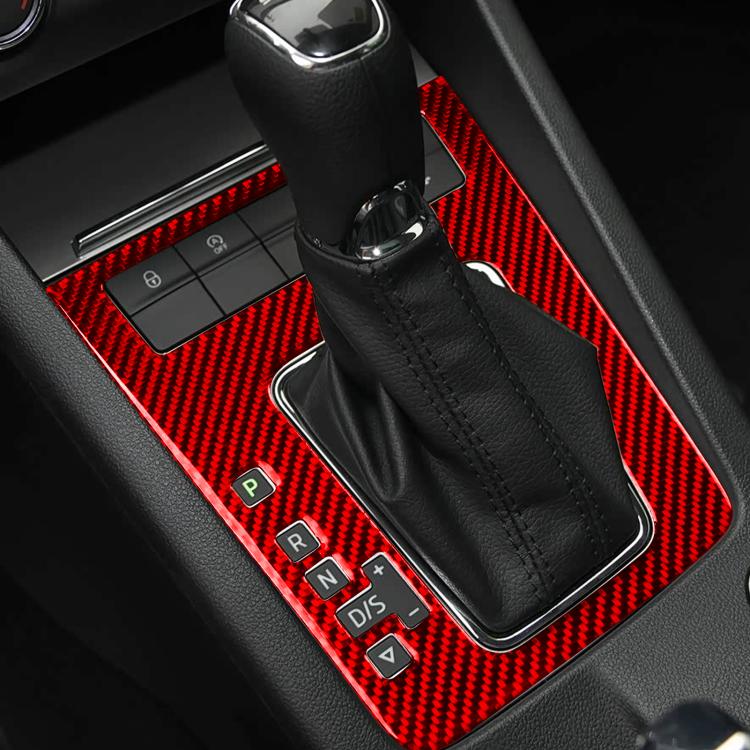 Red carbon fiber gear shift panel trim sticker with shifter control cutouts