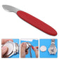 Red watch repair tool with curved stainless blade and red ergonomic handle