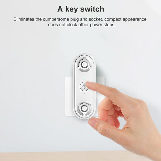 White ultrasonic repeller outlet unit with finger pressing the power button