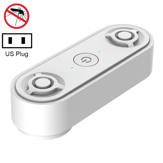 White plug-in ultrasonic pest repeller with double horn outlets and power indicator