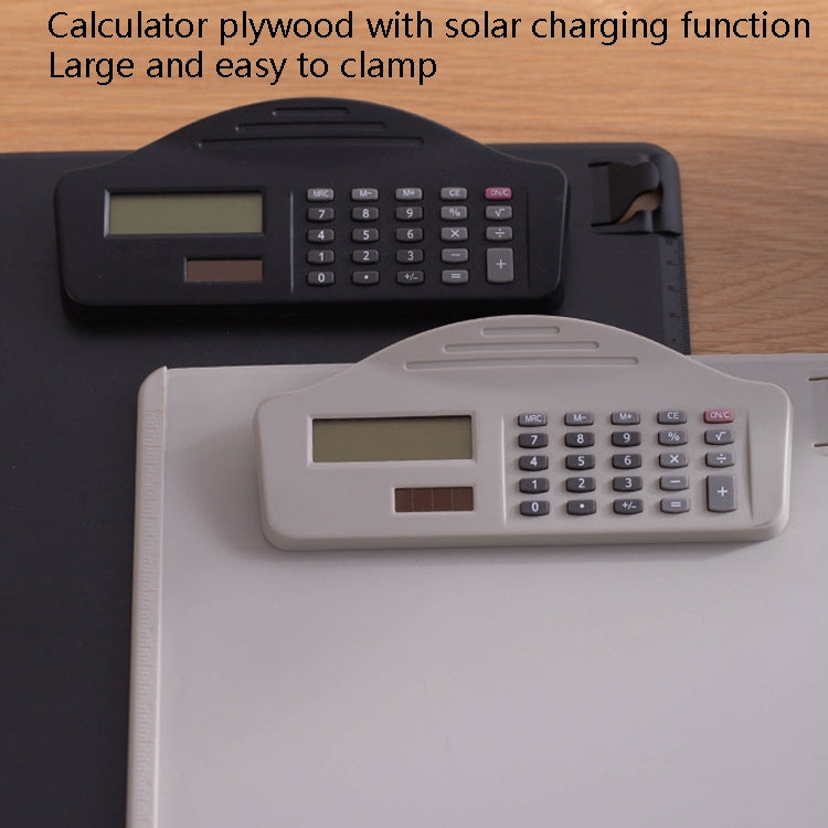 A4 writing folder with calculator panel and front pen holder, white front view