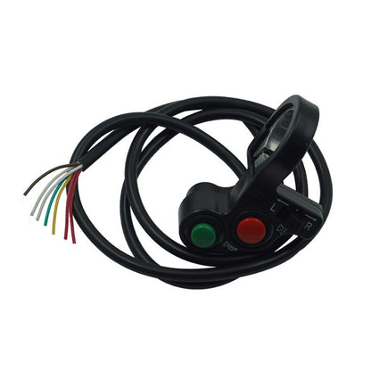 Motorcycle multi-function switch with green and red buttons and wire harness