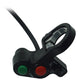 Motorcycle multi-function switch with left/right thumb buttons, black housing and cables