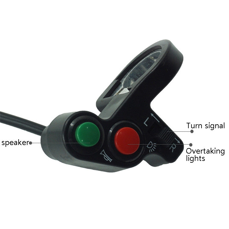 Motorcycle switch assembly with green and red controls for turn signals and lights