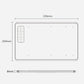 Drawing tablet with rectangular screen and left shortcut panel, front view with size marks