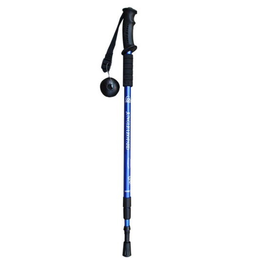 Blue three-section trekking/hand pole with ergonomic grip and round rubber tip