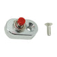 Silver motorcycle handlebar switch base with red push button cap and mounting screw