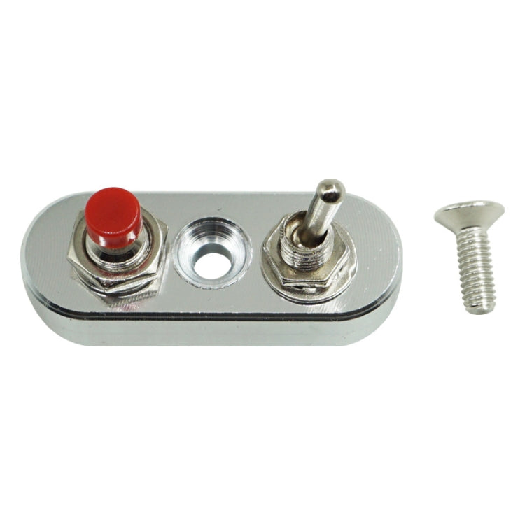 Silver dual motorcycle handlebar switch plate with red cap and two terminal posts
