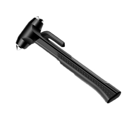 Car emergency window breaker hammer, black with ribbed grip and pointed tip