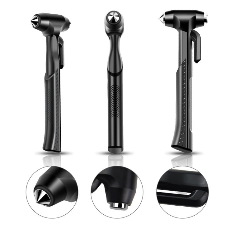 Three car emergency hammer styles in black with pointed breaker ends