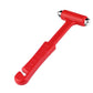 Red car emergency hammer with pointed breaker tip and looped grip end