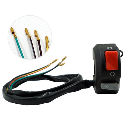 Motorcycle switch assembly with red rocker and black housing, with wire harness