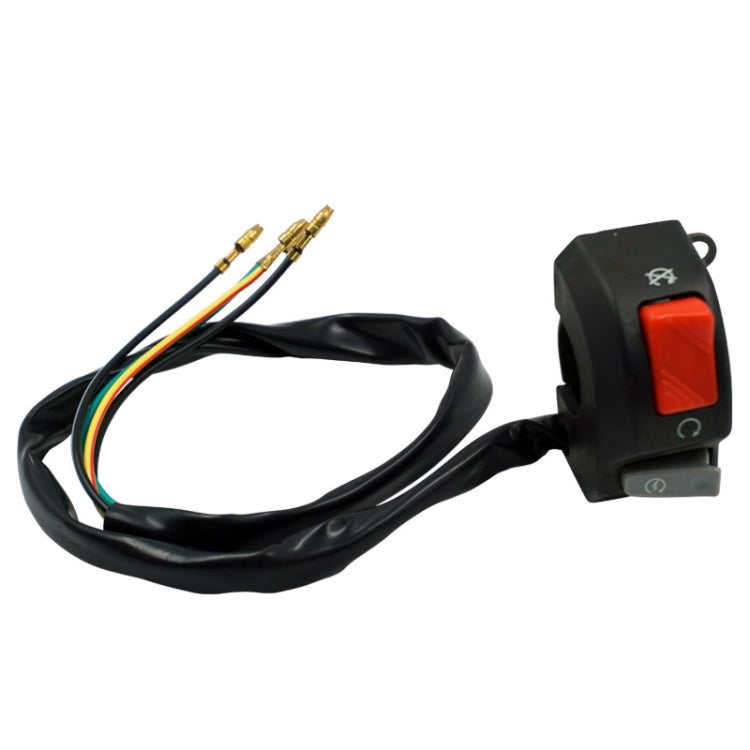 Motorcycle switch assembly with red rocker and black housing, multi-wire cable