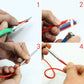 Hands using a marlin spike rope needle tool with a red cord for weaving
