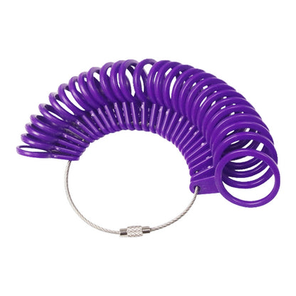 Purple plastic circle measurement ring tool with adjustable string loop