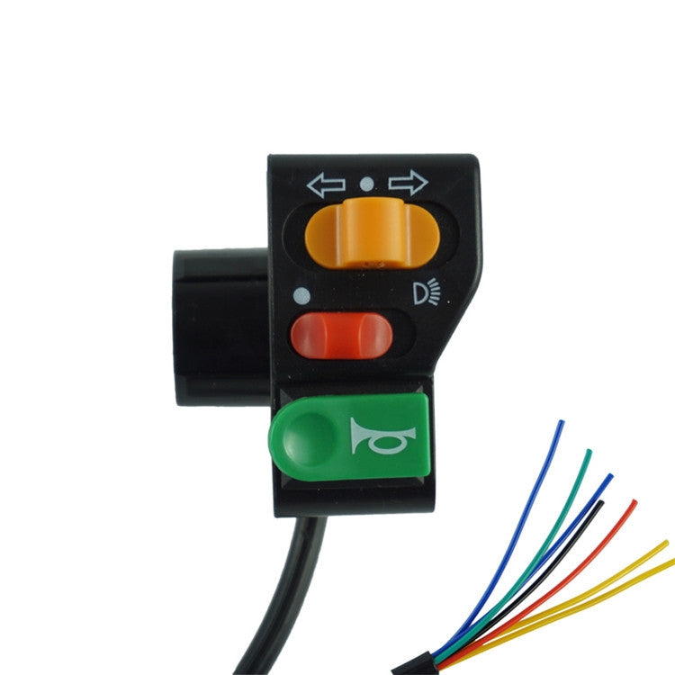 Motorcycle headlight switch with arrow rocker and orange, red, green button controls