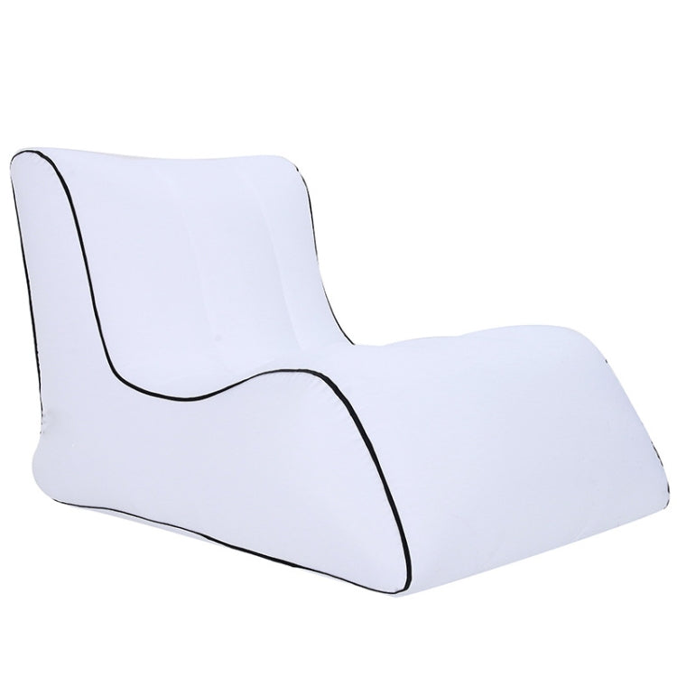 Single inflatable lounge sofa, white with curved headrest and black trim.