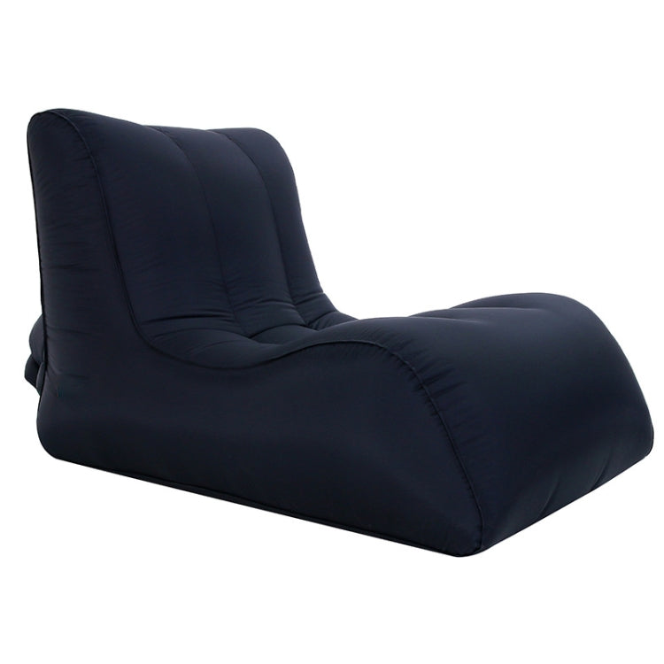 Single inflatable lounge sofa, dark navy/black with black piping and cushioned backrest.