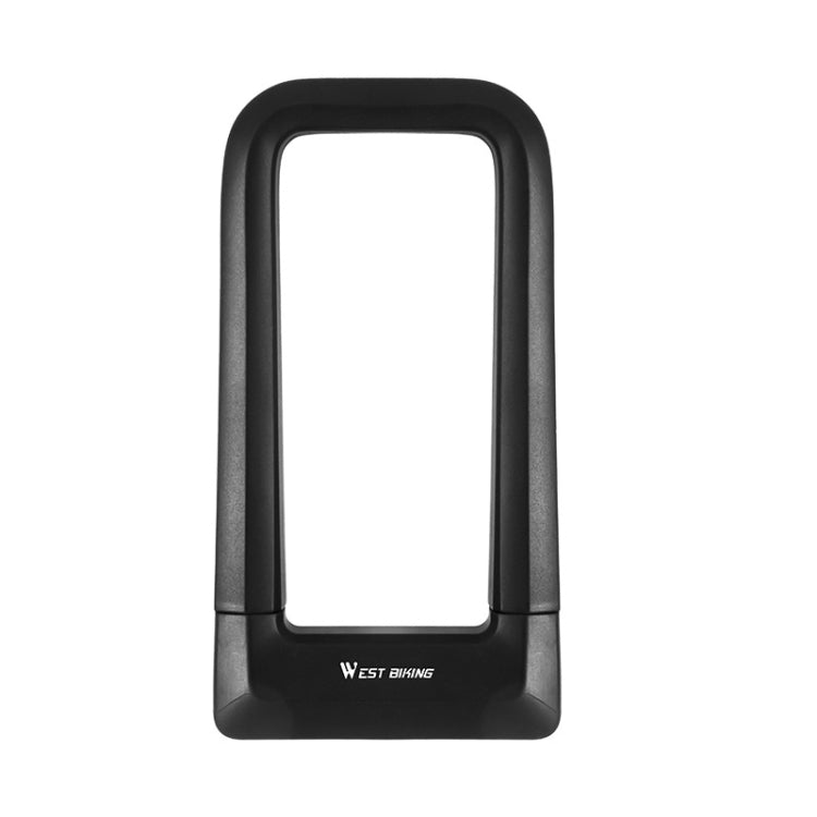 Black U-shaped bicycle lock with open frame for securing