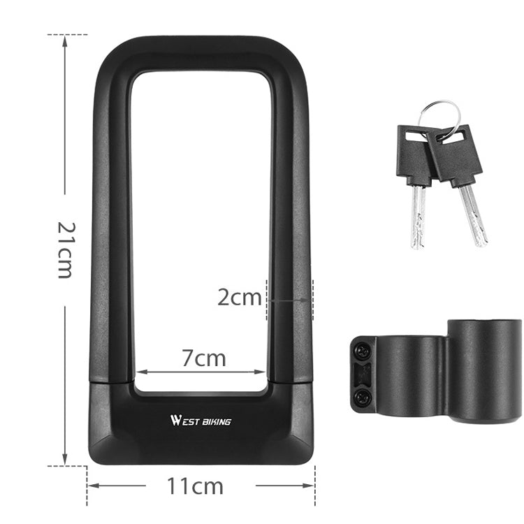 Black U-lock bicycle lock with size dimensions shown on frame