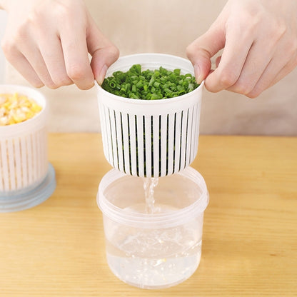 White drainage storage box with removable basket and translucent sealed container