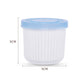 White plastic vegetable storage box with blue lid, 9cm wide and 8cm tall